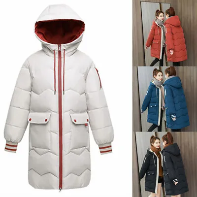 Womens Winter Warm Cotton Mid Long Quilted Padded Parka Coats Hooded Jacket Tops • £20.57