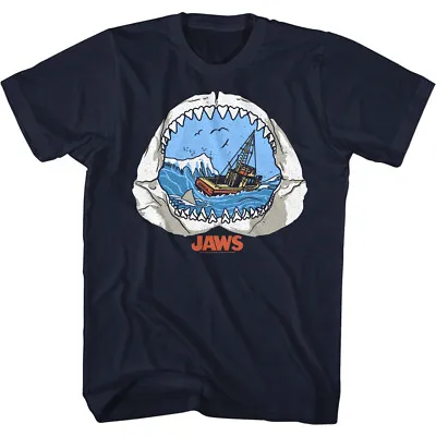 Jaws 70's Thriller Movie Inside Jaw View Orca Boat Waves Shark Fin Men's T Shirt • $39.66