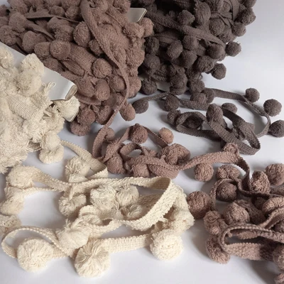 £4.99 • Buy Extra Large Pom Pom Bobble Fringe Trim, 100% Cotton - Brown  Beige  Mocha Cream