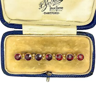 Antique Edwardian Bar Brooch Set With Gorgeous Garnets -9ct Rose Gold-3.2 Grams • £245