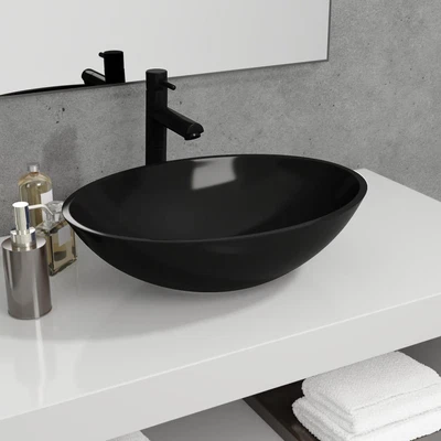 £62.95 • Buy Bathroom Sink Countertop Modern Wash Bowl Basin Tempered Glass Multi Sizes Black