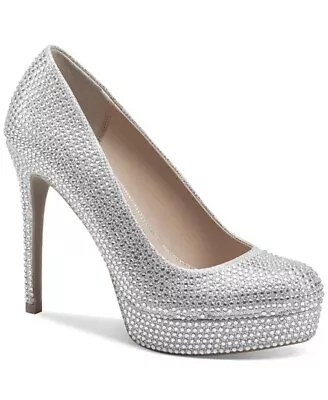 Thalia Sodi Crista Embellished Platform Pumps Size US 9 M Silver Rhinestones • $19.99