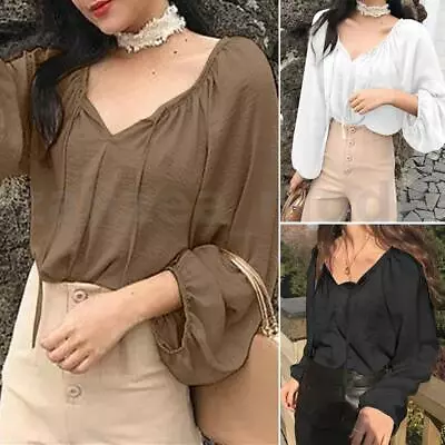 Women Long Sleeve O Neck Pleated Tops Casual Loose Baggy Shirts Blouse Plus Size • $27.64