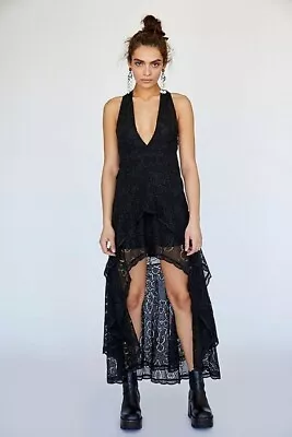 £84.99 • Buy RRP $250 Free People Catalina Embroidered Lace High/Low Party Dress, Black, UK 4
