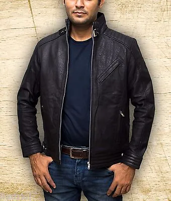 $145 • Buy Men Bourne Legacy Jeremy Renner Distressed Handmade Black Sheep Leather Jacket