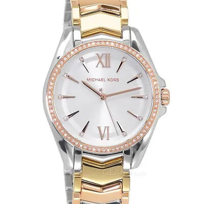 Michael Kors Whitney Womens Tri-Tone Glitz Watch Stainless Steel Rose Gold Band • $118.30