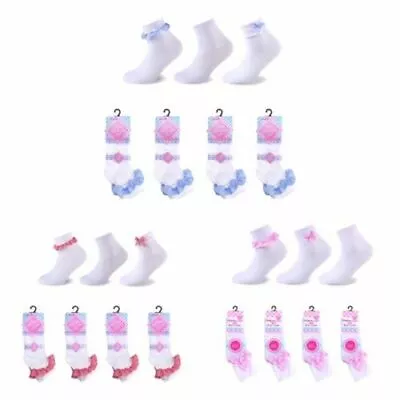 £4.99 • Buy Pairs Of Girls Kids Gingham Trim Ankle Lace Bow Frill School Daily Use Socks