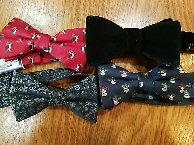 NWT Stafford  Pre-Tied Bow Tie Snowflakes Snowman Black Velvet Skiing  Penguin  • $5.99