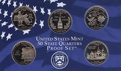 Coin Set USA 2000 US State Quarters MA MD S.C. N.H. Va. 2000 Year Set UNC • £24.95