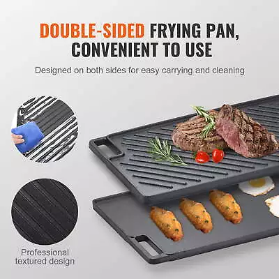 9.7 X16.7  Reversible Grill Griddle BBQ Flat Stove Top Griddle Cast Iron-New • $34.99