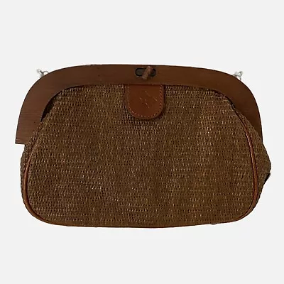 Patricia Nash Raffia Handbag Purse Crossbody Chain Strap Wood Clutch Lined 11x8 • $46.50