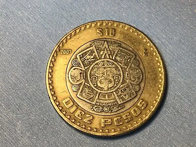 2005 Or 2010  $10 PESOS Bi-Metal Mexican X5 Diez Pesos Aztec Calendar Coin • $1.49