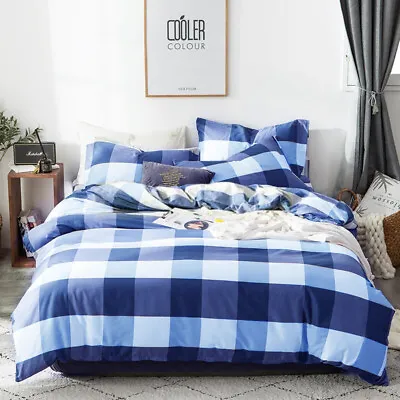 All Size Ultra Soft Doona Quilt Duvet Doona Cover Set Bedding Blue Check  • $21