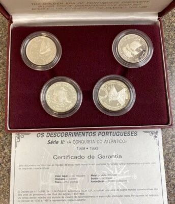 $199 • Buy Silver Proof Coin Set • 4 Beautiful Coins Descobrimentos Portugueses • 1990