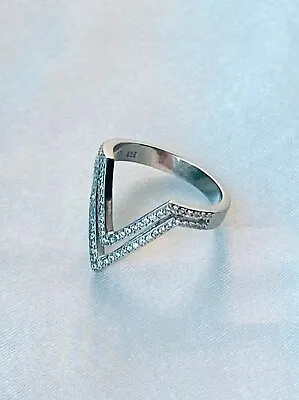 $17.99 • Buy 925 Sterling Silver V Shaped Ring, 925 Silver CZ Diamond Ring.