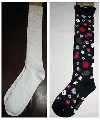 Crazy 8 Socks NWT 7 8 UPICK Knee White Ribbed Chevron Smile Floral Navy Blue • £2.76