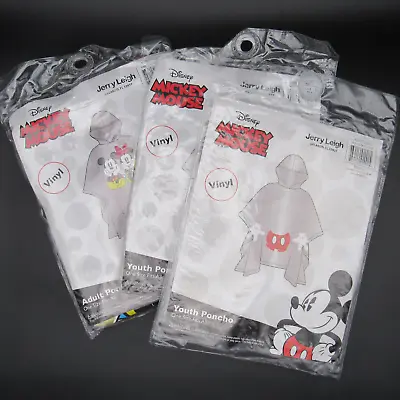 Disney Mickey Mouse Ponchos 1 Adult + 2 Youth Vinyl Jerry Leigh 3 Pcs Total • $18