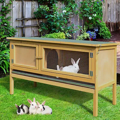 £76.99 • Buy Wooden Rabbit Hutch Bunny Cage Outdoor Small Animal House W/ Hinged Top