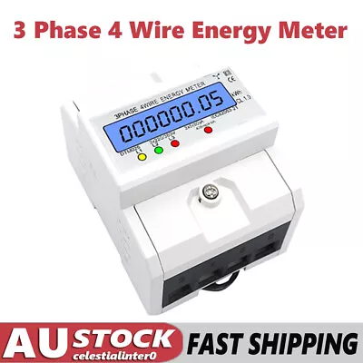 3 Phase 4 Wire Energy Meter 220/380V 5-80A LCD DIN Rail Consumption KWh Meter • $35.99