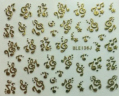 Nail Art 3D Decal Stickers Music Notes Metallic Gold BLE136J • $3.19