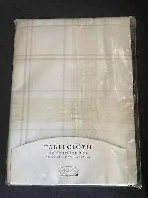 Vintage HOME FOR THE HOLIDAYS Silver Gold Plaid TABLECLOTH 52x70 Inch Brand  New • $14.99