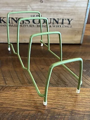 Vtg Avocado Green Plate Rack Lid Dish Holder Organizer Rubber Coated Metal Stand • $19.50