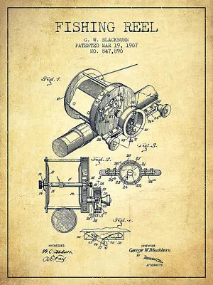 Vintage Fishing Reel Patent Reproduction Metal Sign Fishing Decor • $19.99