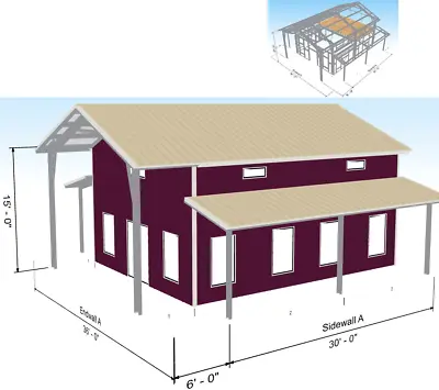 $37015 • Buy Steel  Framed Tall Barndominium Home Kit 2nd Story Loft Porches On 3 Sides