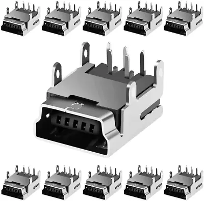 Mini USB Type B Female Socket 10 Pcs 5-Pin Right Angle Dip Jack Connector By • $10.28