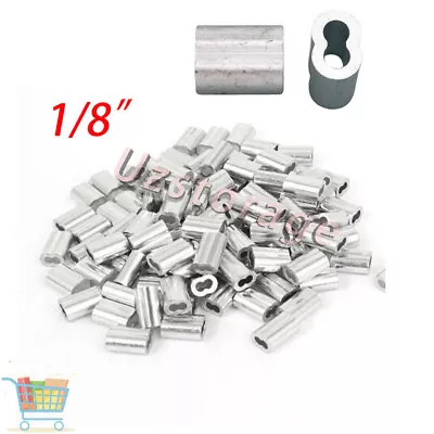 $7.99 • Buy 1/8  Aluminum Swage Sleeves Wire Rope Cable Clip Crimps 50 100 200 500 1000 Pcs