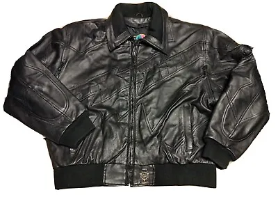 VTG Cold Wave Black Leather Snowmobile Motorcycle Vented W/ Liner Jacket Mens XL • $99.99