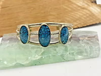 VIntage Mexico Signed Silvertone With Crushed Turquoise Cuff Bracelet--949.24 • $34.99