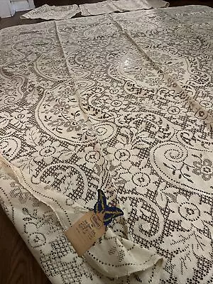 WILBARRY QUAKER? LACE NOS 72x90 AMAZING TABLECLOTH 2 MATCHING RUNNERS LOOPS NEW • $45