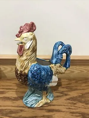 RARE French Majolica Glazed Rooster Porcelain Pitcher Signed F.F.A.S. BCO 16 • $89.99