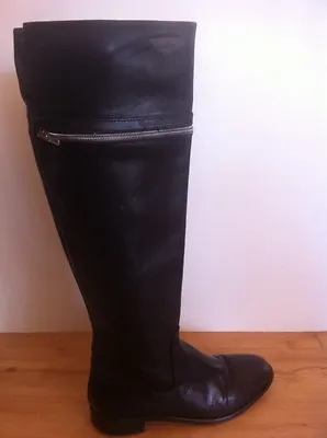 Ladies Black Leather VERA GOMMA Boots AUS Size 6 EU 37 Tall Zip Made In Italy • $35.17
