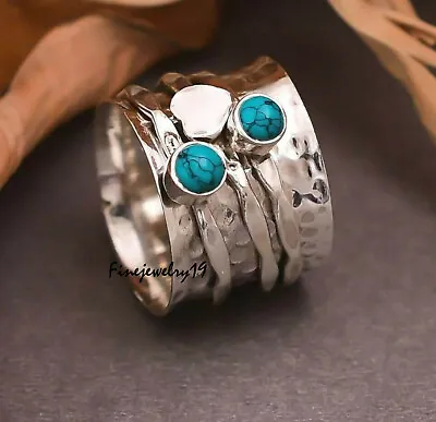 £9.56 • Buy Turquoise Ring 925 Sterling Silver Spinner Ring Meditation Ring Handmade - H3010