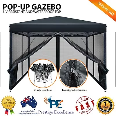 $128.64 • Buy Instahut Gazebo Pop Up Marquee 3x3 Wedding Side Mesh Wall Outdoor Gazebos Black