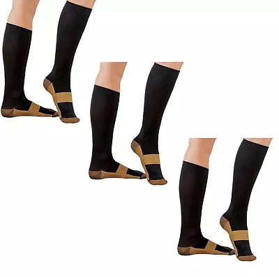 ANGEL KT Compression Copper Socks Miracle Foot Pain Relief 3 Pairs LG/XL Black • $19.99