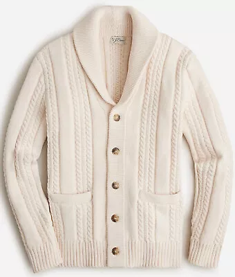 NWT J Crew Heritage Cotton Cable Knit Shawl Collar Cardigan Sweater In Cream • $119.99