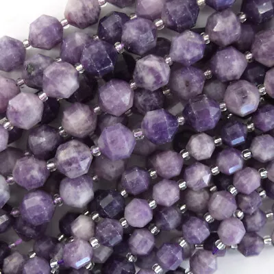 Natural Purple Lepidolite Prism Double Point Cut Faceted Beads 15.5  8mm 10mm • $11.99