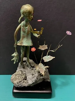 VTG MCM Malcolm Moran Bronze Girl Dove Bird Flowers Quartz Rock Sculpture HTF • $249.99