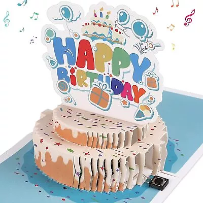  LED Light Music 3D Birthday Card Gold Pop Up Paper Card Cake Greeting Card  • $6.99