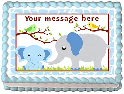 BLUE BABY ELEPHANT Mom And Baby Image Edible Cake Topper Decoration • $8.50