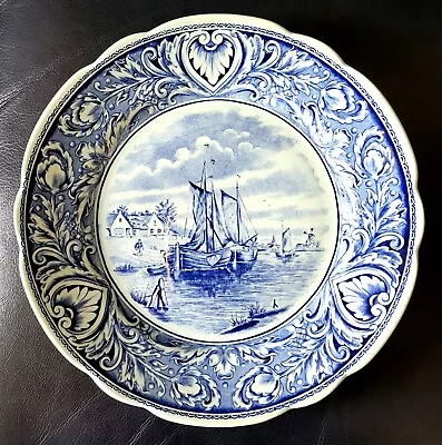 Delfts Royal Sphinx Petrus Regout Maastrict Ship Blue White 10  Wall Plate Vtg • $40