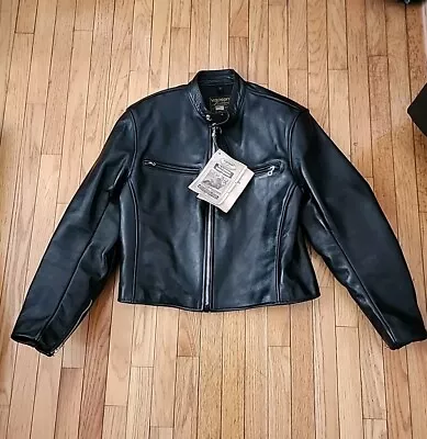 Vanson Leather Jacket Men's Size 46 Black Padded Sleeves Motorcycle Rider Coat • $599.99