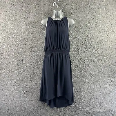 Womens H&M Size EU 38 UK 10/12 Navy Chiffon Sleeveless Dipped Hem Dress • £11.99