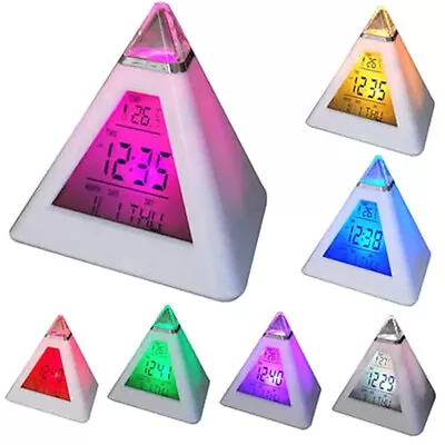 LED Digital Alarm Clock Pyramid Night Light Color Changing Desk Clock With CrvvK • $13.59