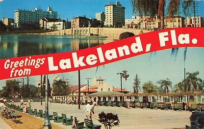 Lakeland Florida Greetings City Skyline Shuffleboard Courts Vintage Postcard • $6.39