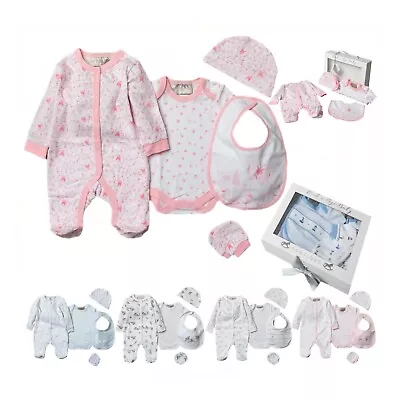 Baby Gift Set Sleepsuit Babygrow Vest Bibs Mittens Hat Boys Girls 0-3 Months Box • £19.99