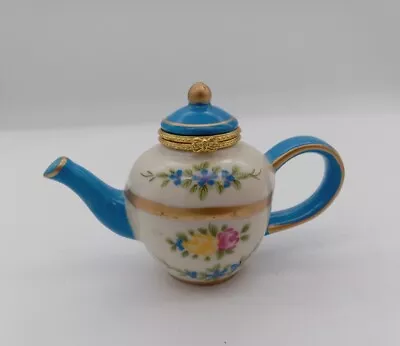 Mini Trinket Jewelry Box Teapot Shaped Brilliant Blue & White  Floral Pattern • $19.89